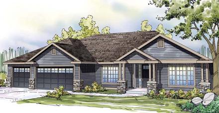 Country European Ranch Traditional Elevation of Plan 59494