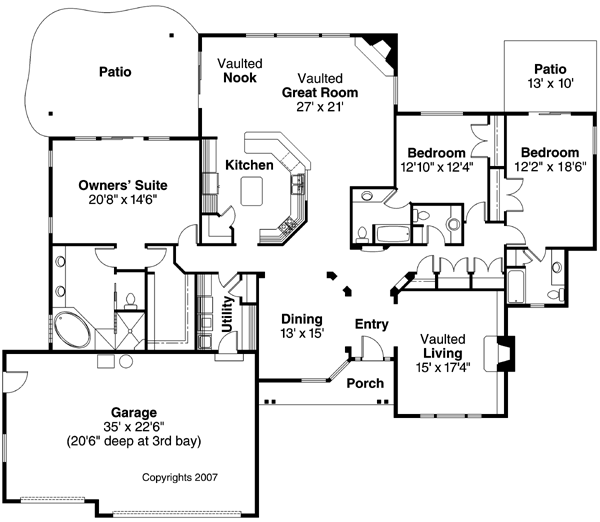 Country European Ranch Traditional Level One of Plan 59710