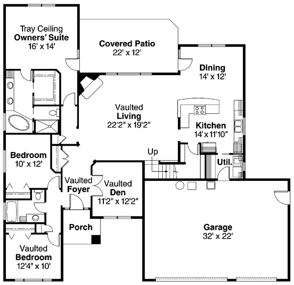 Country Craftsman Ranch Traditional Level One of Plan 59727