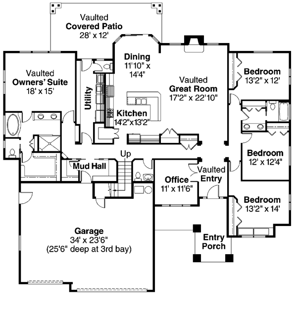 Cottage Craftsman European Ranch Level One of Plan 59728