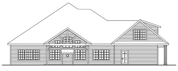 Contemporary, Country, European, Traditional Plan with 3309 Sq. Ft., 3 Bedrooms, 3 Bathrooms, 3 Car Garage Rear Elevation