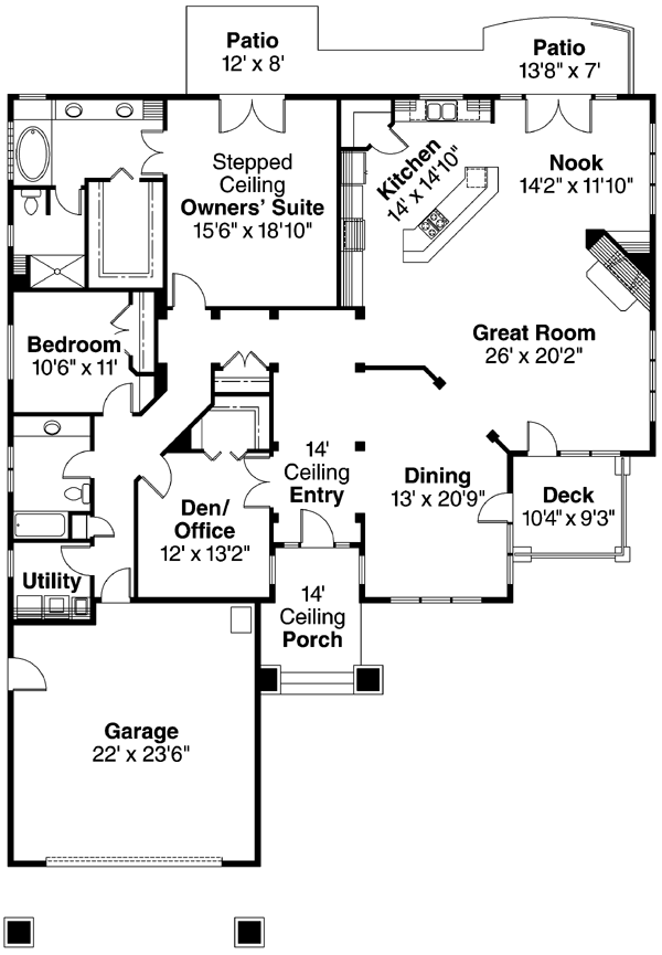 Contemporary European Florida Ranch Level One of Plan 59735