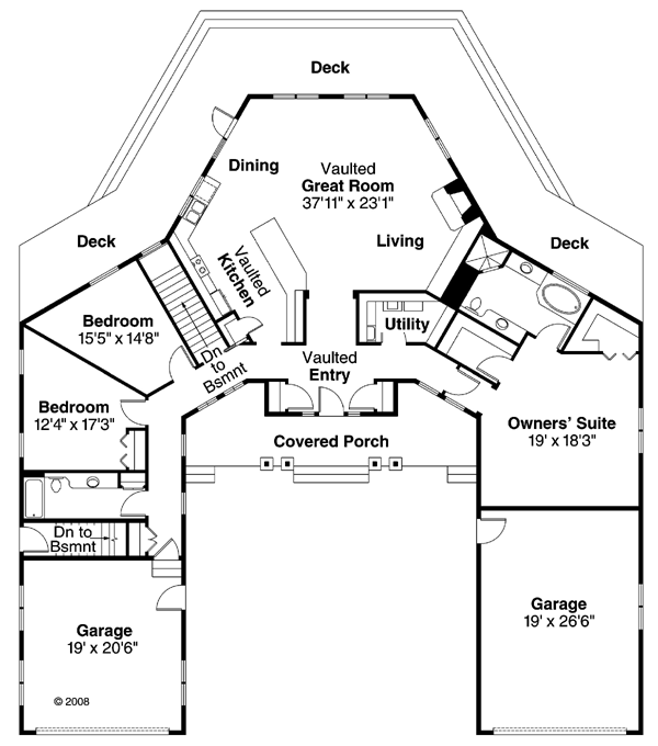 Contemporary Florida Mediterranean Ranch Level One of Plan 59743