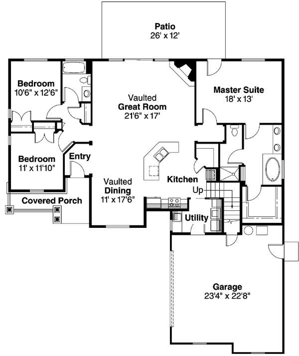 Country Craftsman Ranch Level One of Plan 59751