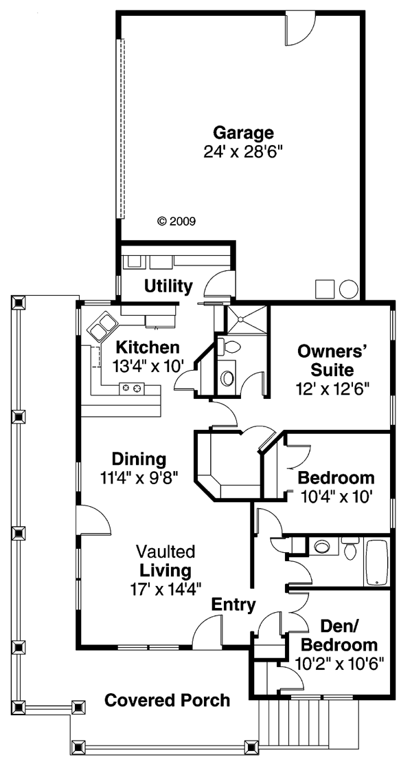 Cottage Country Craftsman Ranch Level One of Plan 59754