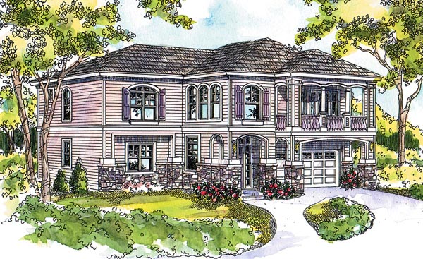 European, Traditional Plan with 2682 Sq. Ft., 3 Bedrooms, 4 Bathrooms, 2 Car Garage Elevation