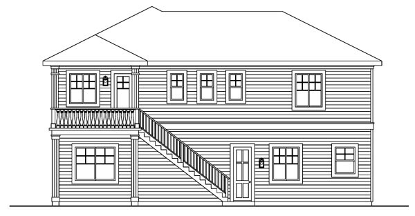 European, Traditional Plan with 2682 Sq. Ft., 3 Bedrooms, 4 Bathrooms, 2 Car Garage Rear Elevation