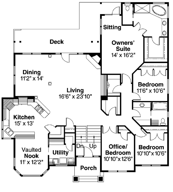 Contemporary Craftsman European Traditional Level One of Plan 59761