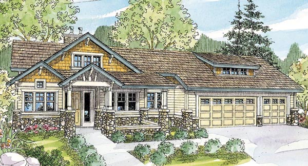 Bungalow, Cottage, Country, Craftsman Plan with 4090 Sq. Ft., 3 Bedrooms, 5 Bathrooms, 3 Car Garage Elevation