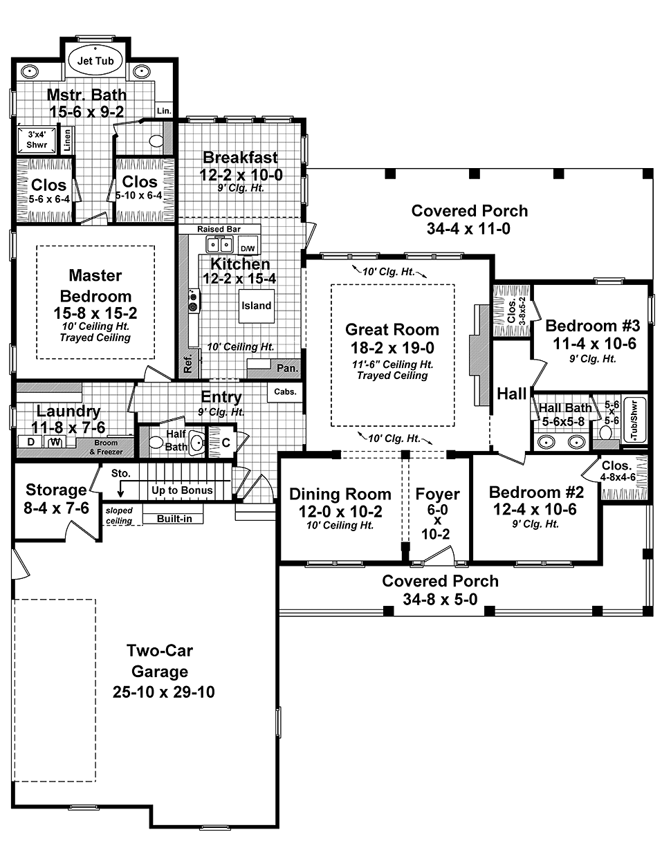 Country Farmhouse Southern Traditional Level One of Plan 59934