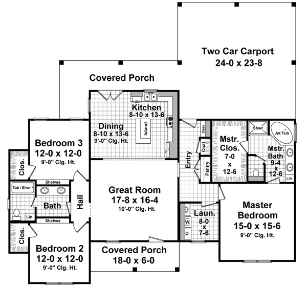 Country Farmhouse Traditional Level One of Plan 59938