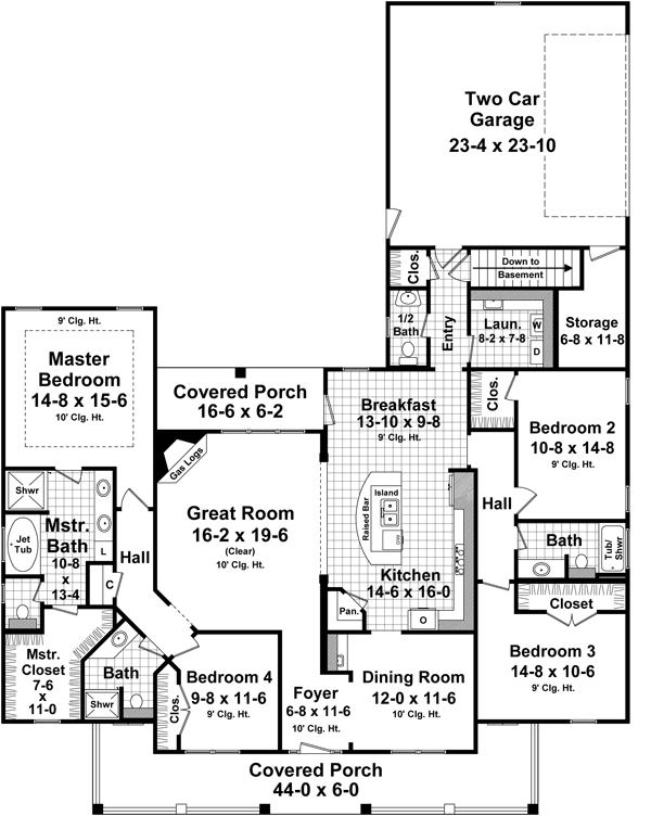 Country Farmhouse Traditional Level One of Plan 59955