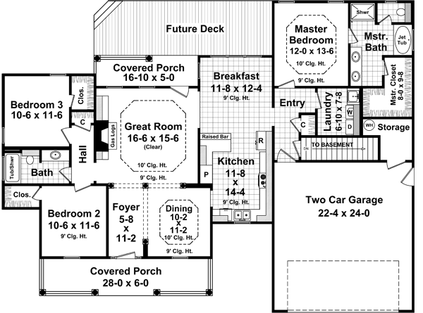 Country Farmhouse Traditional Level One of Plan 59958