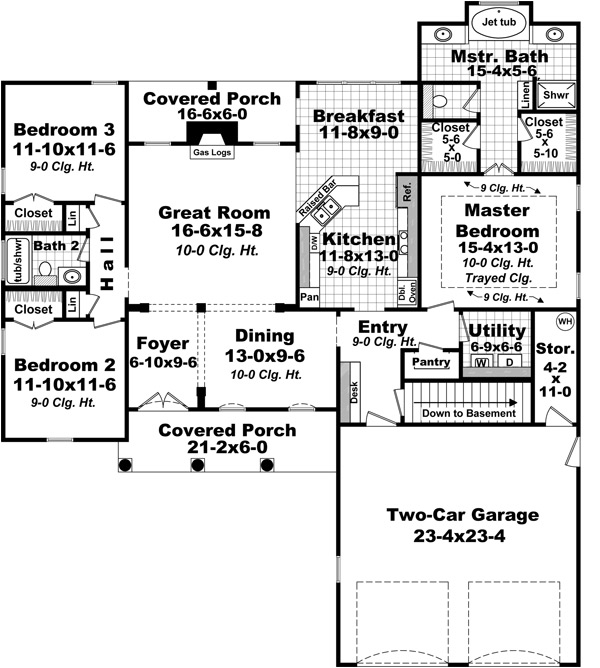 Acadian Colonial European Traditional Level One of Plan 59971