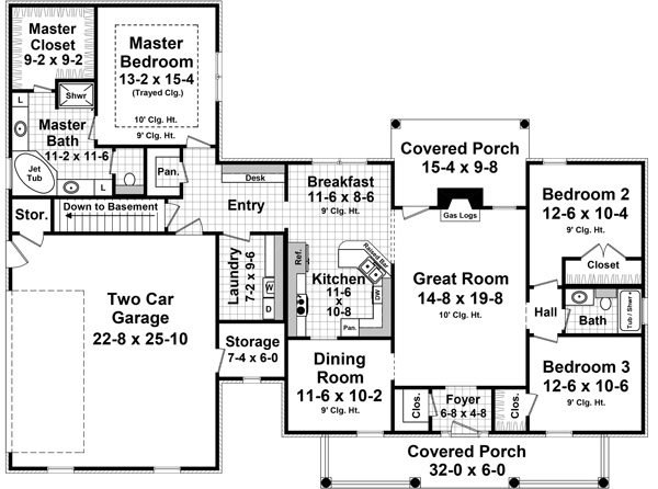 Acadian Country Farmhouse Traditional Level One of Plan 59981