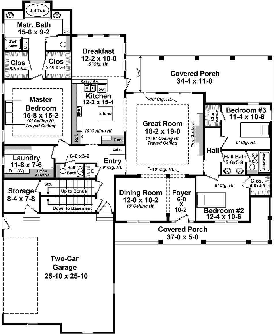 Country Farmhouse Traditional Level One of Plan 59983