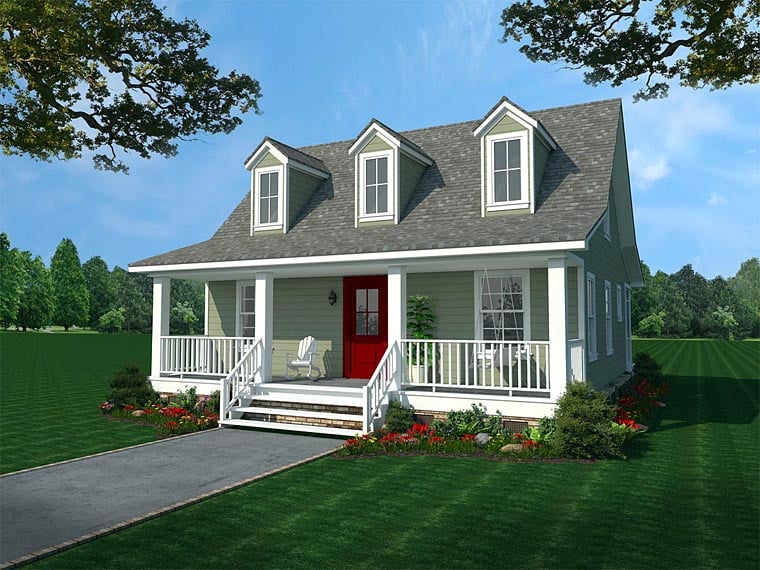 Cabin, Country, Ranch Plan with 1016 Sq. Ft., 2 Bedrooms, 1 Bathrooms Elevation