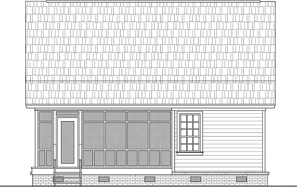 Cabin, Country, Ranch Plan with 1016 Sq. Ft., 2 Bedrooms, 1 Bathrooms Rear Elevation