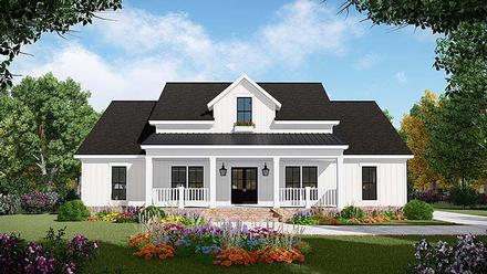 Country Farmhouse Ranch Southern Elevation of Plan 59995