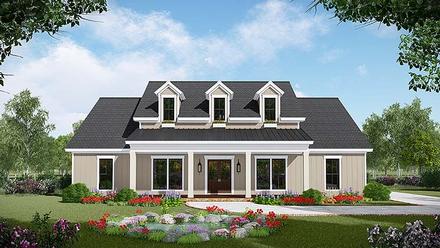 Country Farmhouse Ranch Southern Elevation of Plan 59996