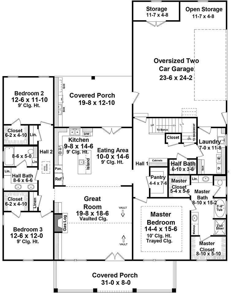 Country Farmhouse Southwest Level One of Plan 59999
