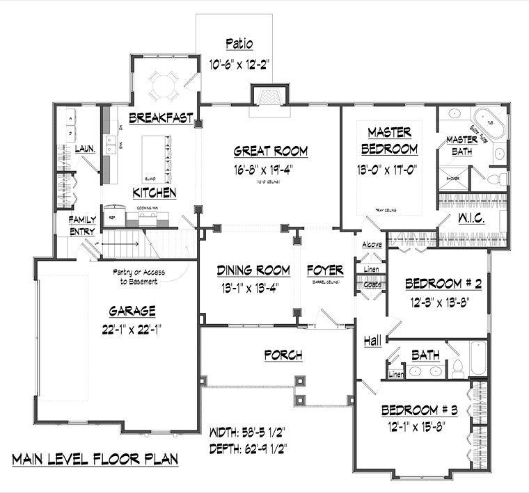 Cottage Craftsman Traditional Level One of Plan 60001