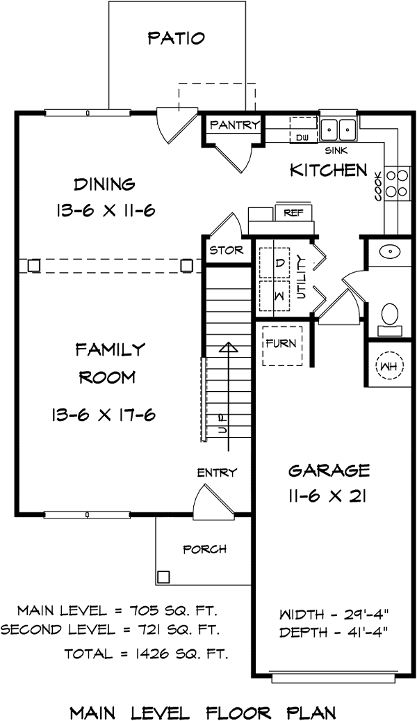 Country Craftsman Traditional Level One of Plan 60016