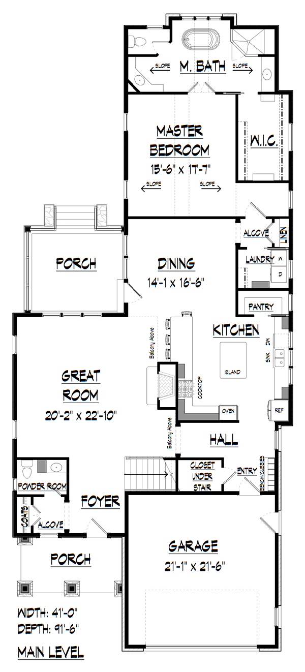 Cottage Country Craftsman Traditional Level One of Plan 60018