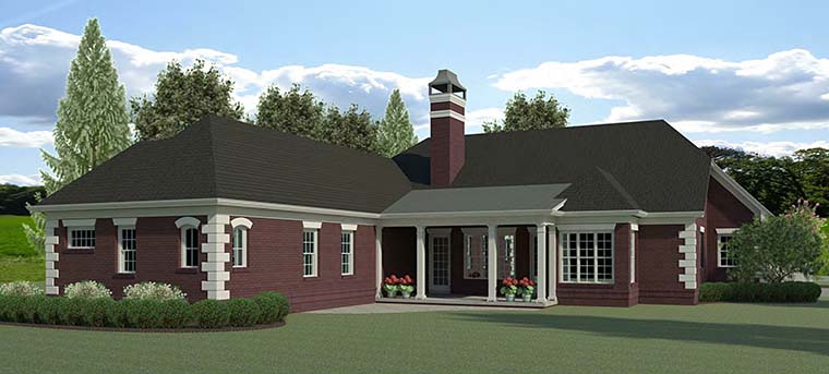 Colonial Southern Traditional Rear Elevation of Plan 60020