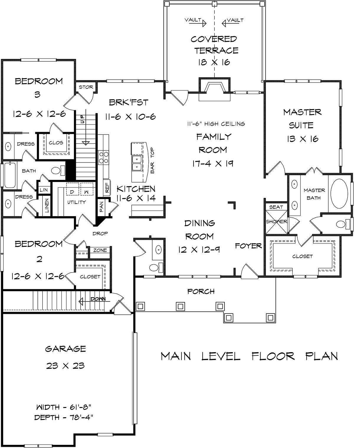 Cottage Craftsman Traditional Level One of Plan 60027