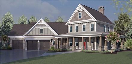 Country Craftsman Farmhouse Southern Elevation of Plan 60029