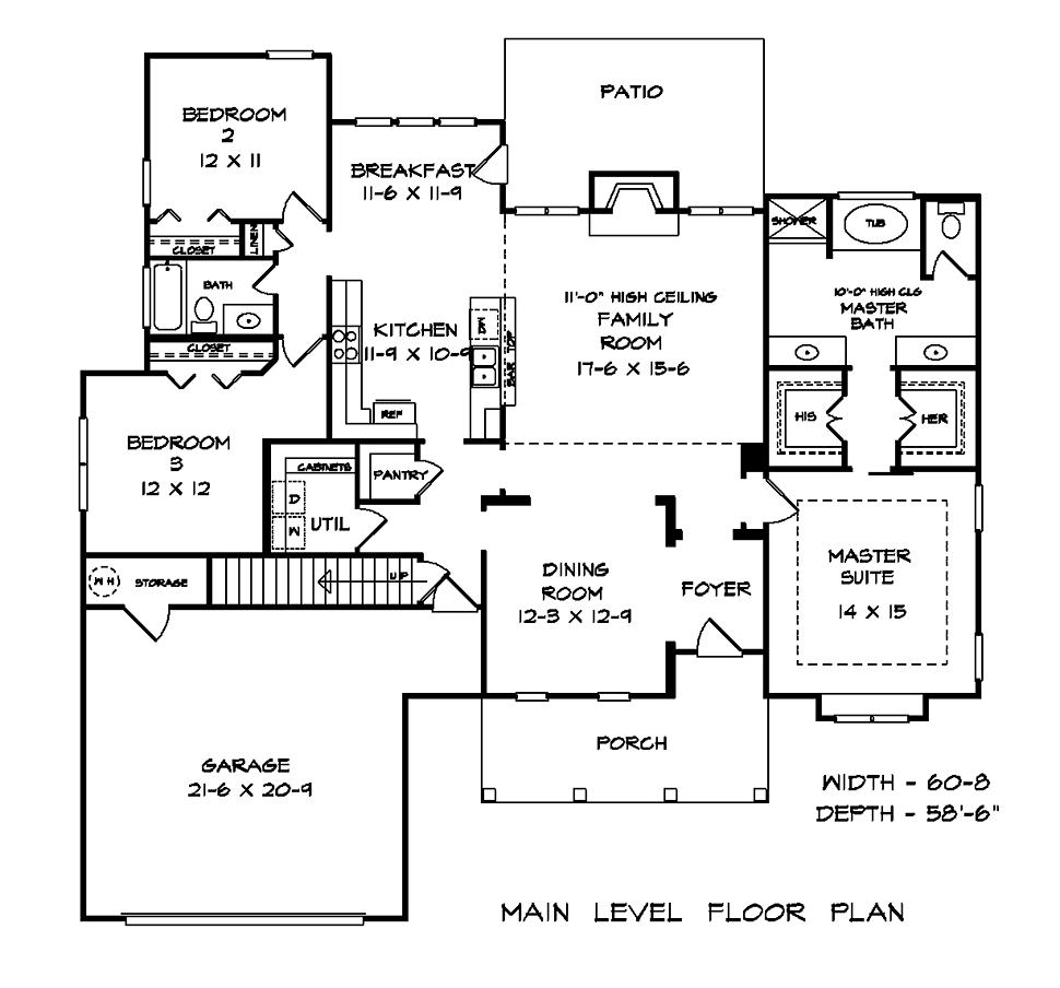 Craftsman Southern Traditional Level One of Plan 60041