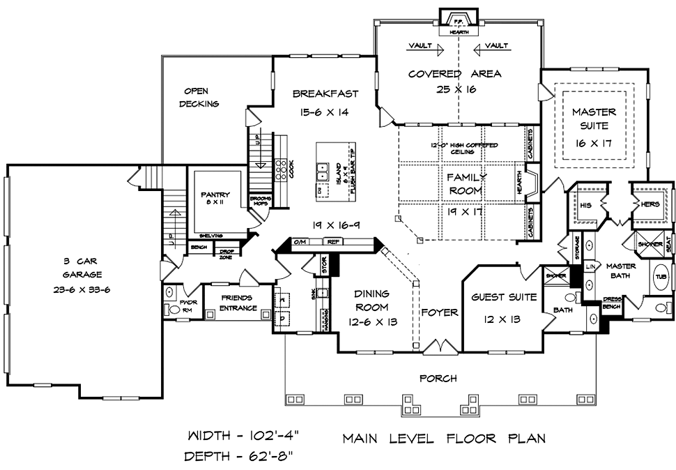 Country Craftsman Southern Traditional Level One of Plan 60042