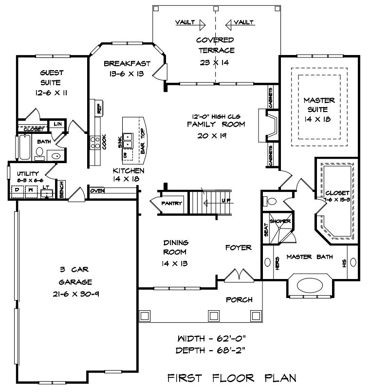 Cottage Craftsman Traditional Level One of Plan 60046