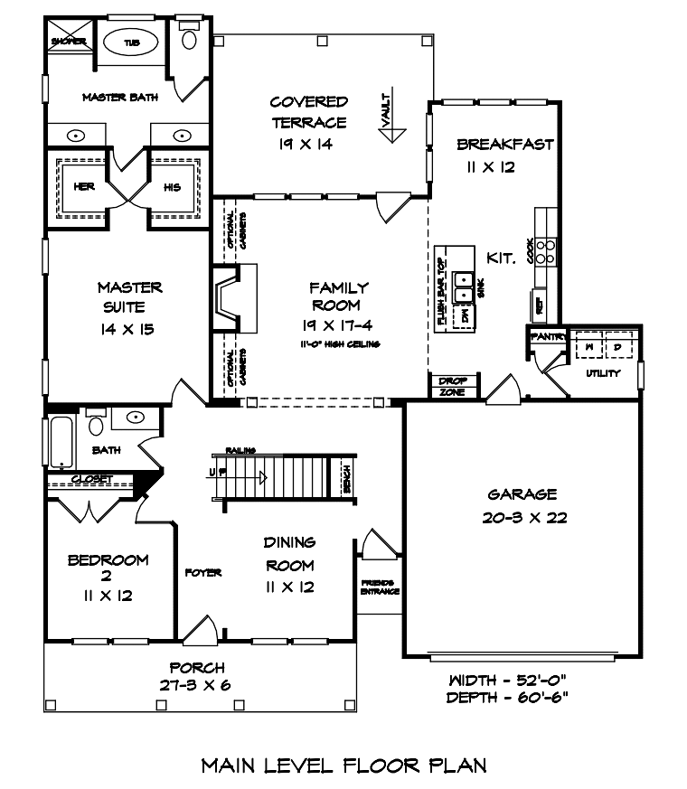 Country Craftsman Traditional Level One of Plan 60053