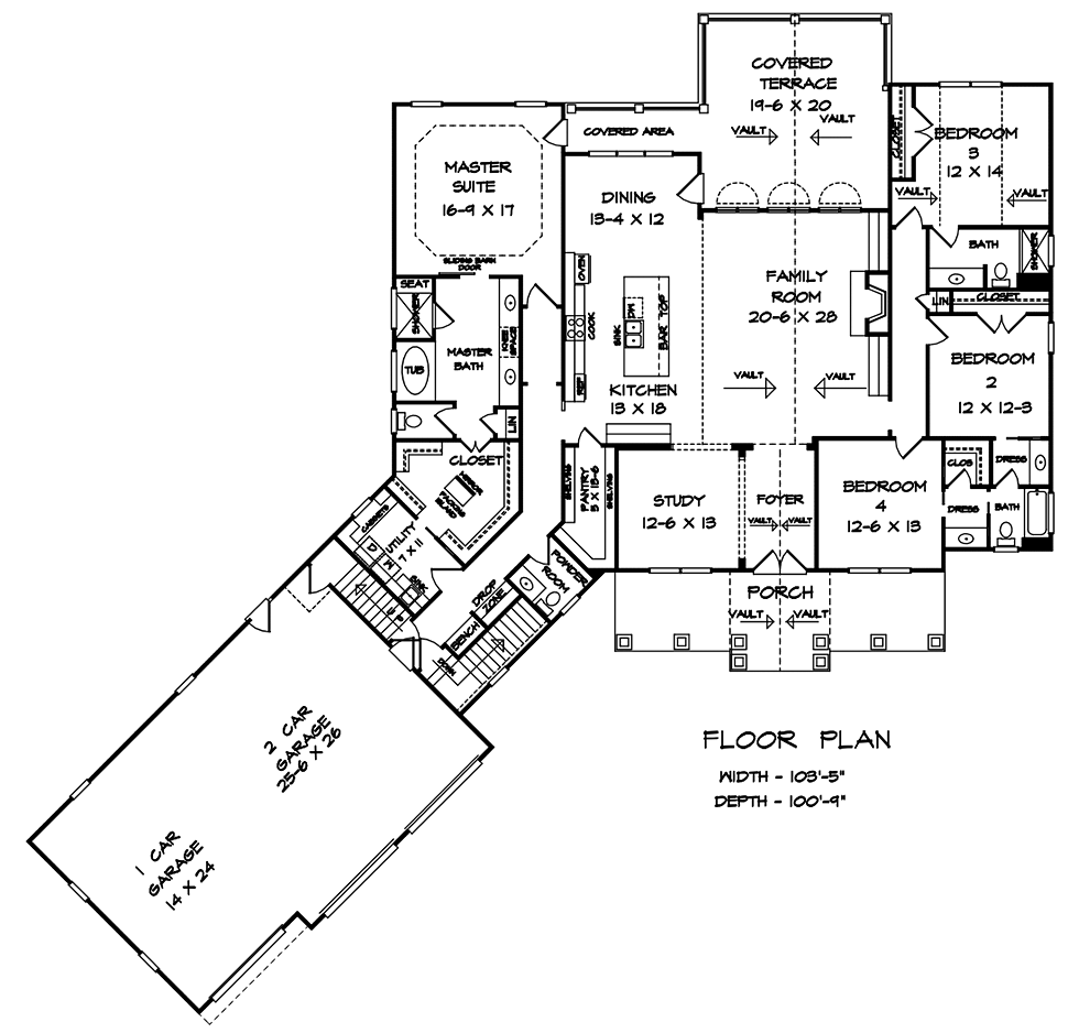 Country Craftsman Traditional Level One of Plan 60054