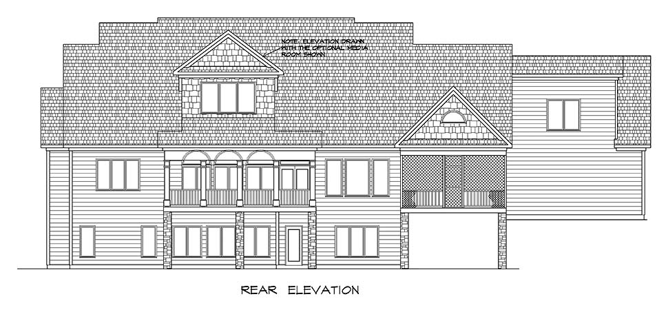 Craftsman Traditional Rear Elevation of Plan 60065