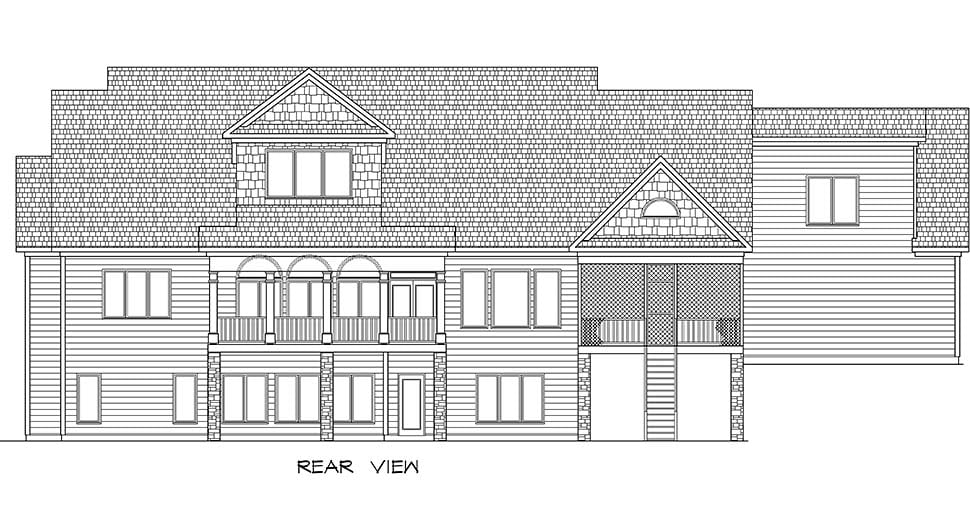 Craftsman Traditional Rear Elevation of Plan 60070