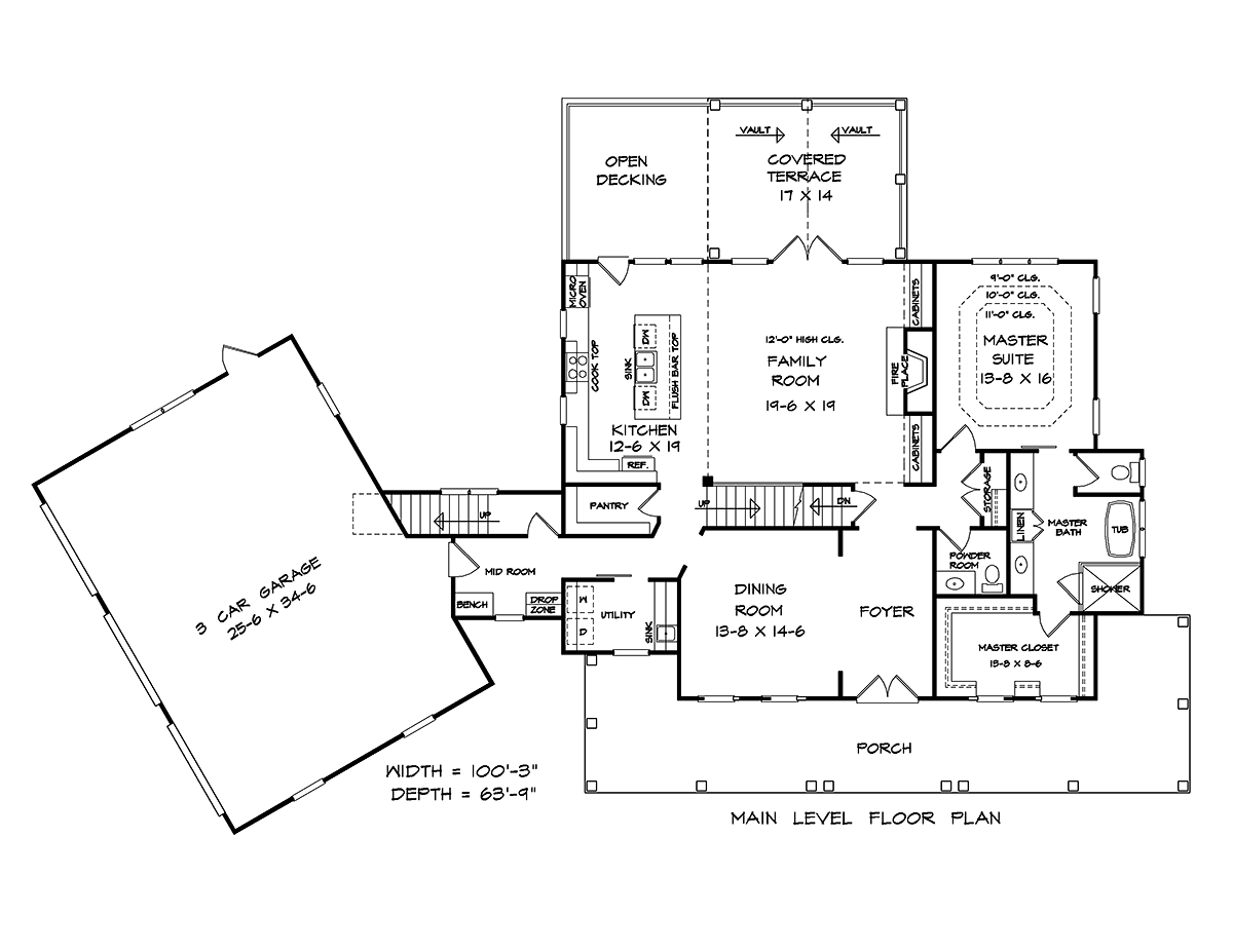 Country Farmhouse Southern Level One of Plan 60072