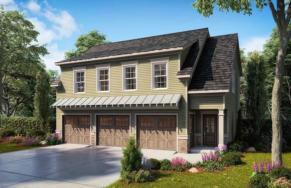 Country, Craftsman, Traditional Garage-Living Plan 60079 with 2 Beds, 3 Baths, 3 Car Garage Elevation