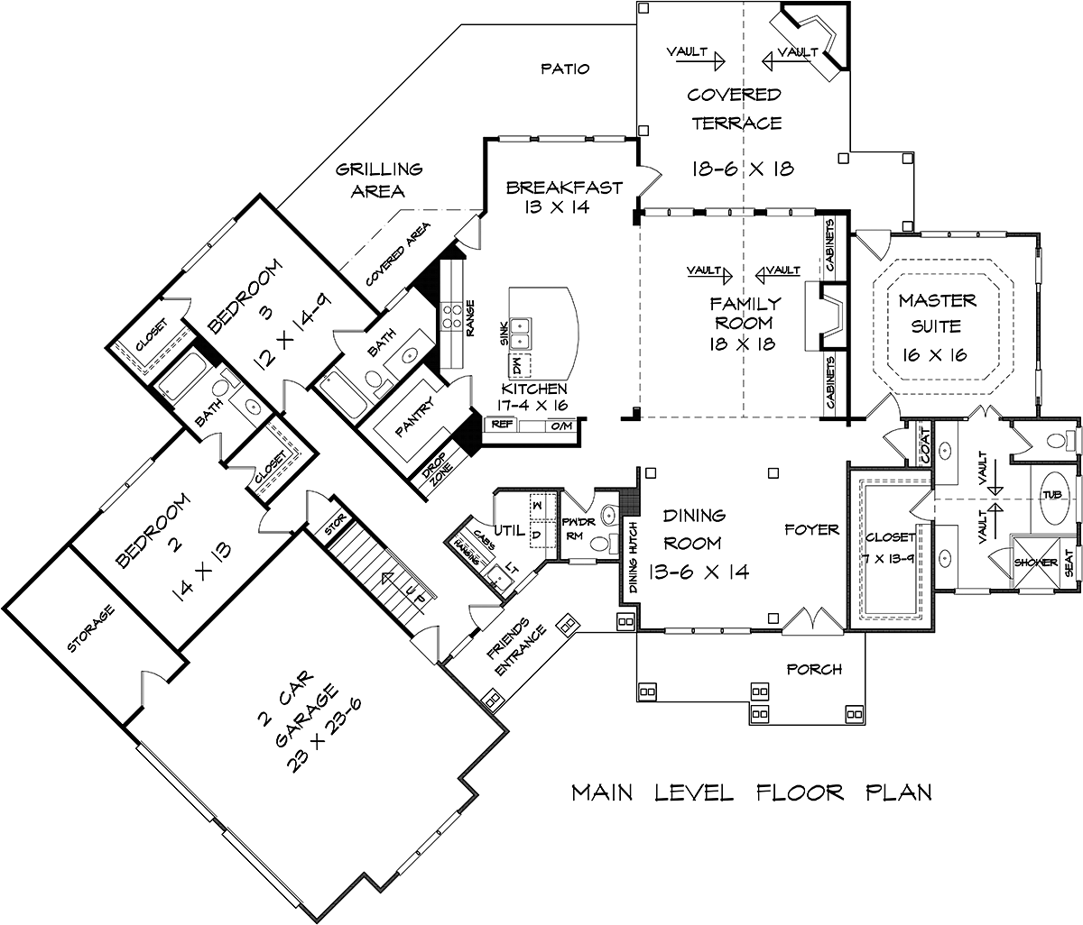 Craftsman One-Story Ranch Level One of Plan 60080