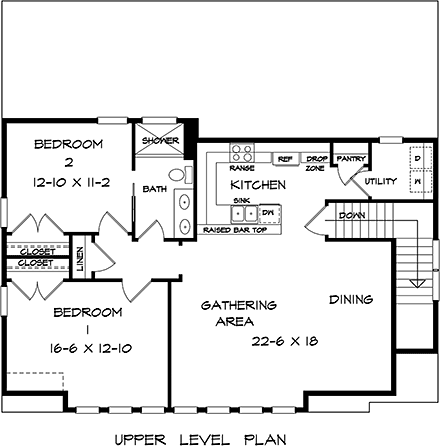 Country, Craftsman, Traditional 3 Car Garage Apartment Plan 60083 with 2 Beds, 2 Baths Second Level Plan