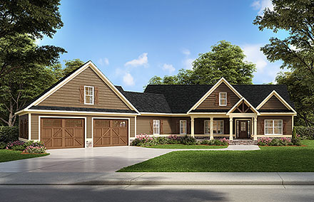 Craftsman Ranch Traditional Elevation of Plan 60093