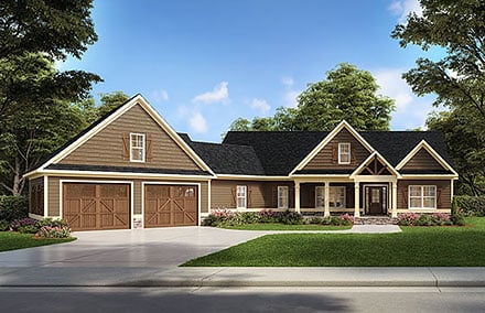 Craftsman, Traditional House Plan 60097 with 3 Beds, 3 Baths, 2 Car Garage