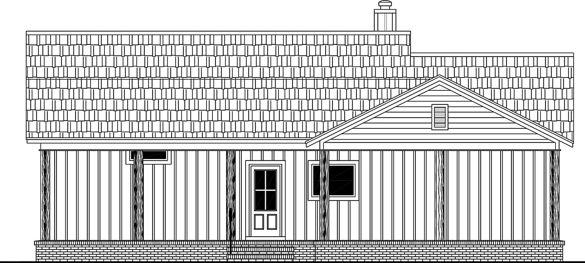 Cottage Country Craftsman Farmhouse Ranch Rear Elevation of Plan 60113