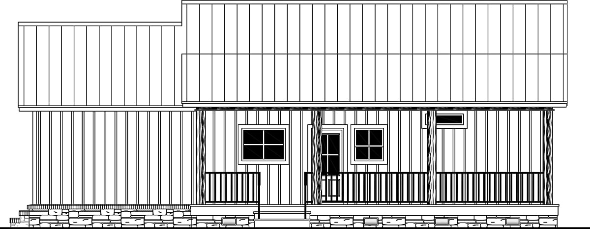 Cottage Country Farmhouse Ranch Rear Elevation of Plan 60115