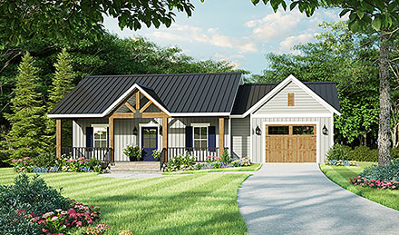 Cottage Country Farmhouse Ranch Elevation of Plan 60118