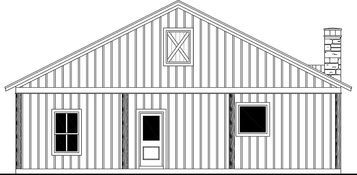 Barndominium Cottage Country Farmhouse Rear Elevation of Plan 60119