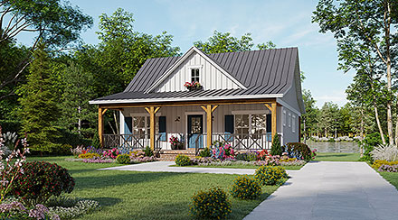 Cottage Country Farmhouse Ranch Elevation of Plan 60121