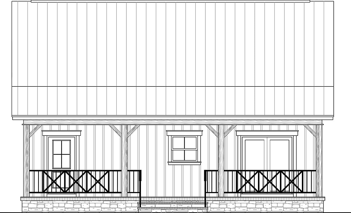 Cottage Country Farmhouse Ranch Rear Elevation of Plan 60132